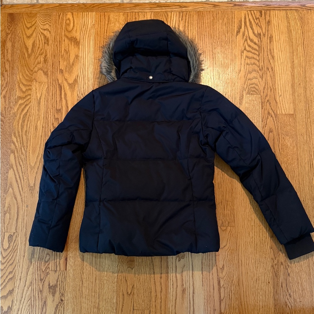 Black Puffer Jacket with Faux Fur Hood - Picture 2 of 4